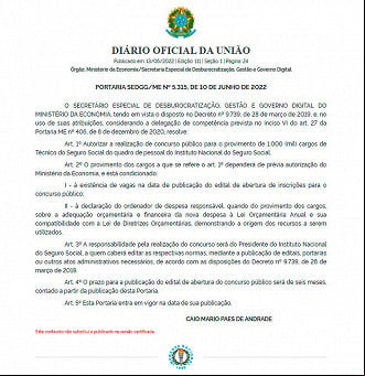 Concurso do INSS para 1.000 vagas é autorizado Concurso do INSS para 1.000 vagas é autorizado